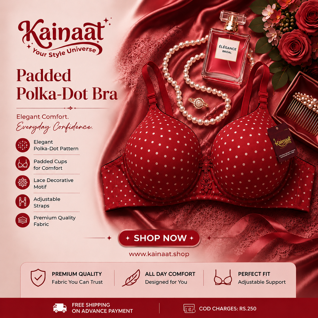 Kainaat Luxury Padded Polka Dot Bra Elegant Comfort • Perfect Shape • Everyday Confidence