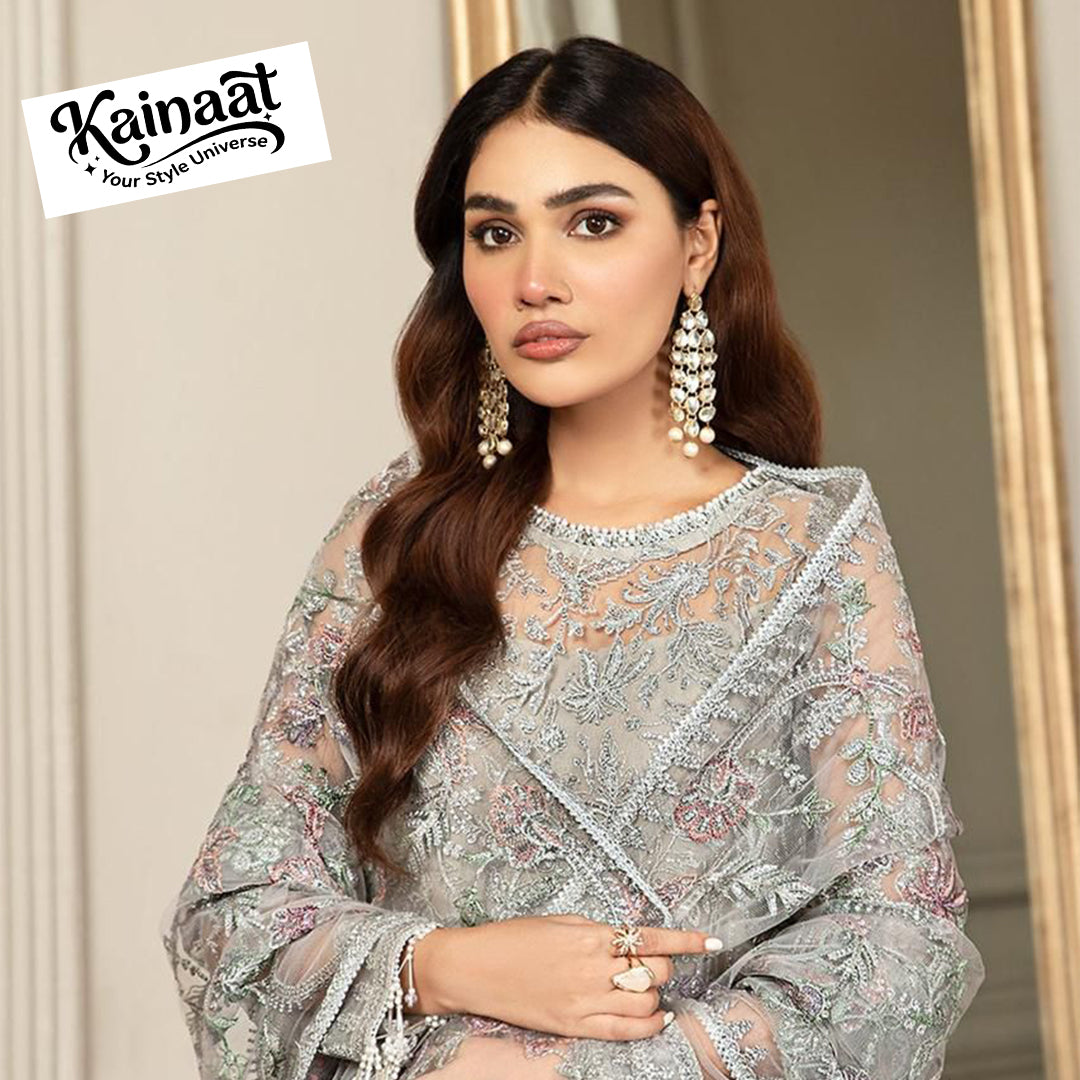 Kainaat Luxury Net Collection  Heavy Embroidered Spengle Work 3PC Suit