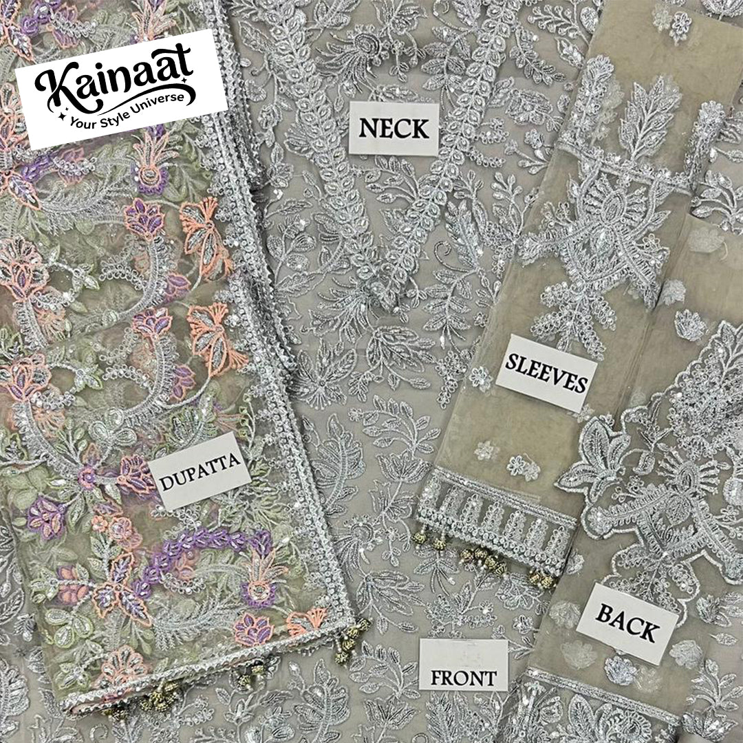 Kainaat Luxury Net Collection  Heavy Embroidered Spengle Work 3PC Suit