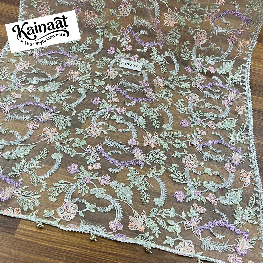 Kainaat Luxury Net Collection  Heavy Embroidered Spengle Work 3PC Suit