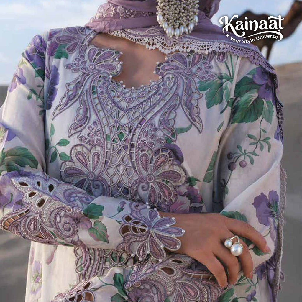 Kainaat Luxury Embroidered Lawn Suit with Printed Chiffon Dupatta – 3 Piece