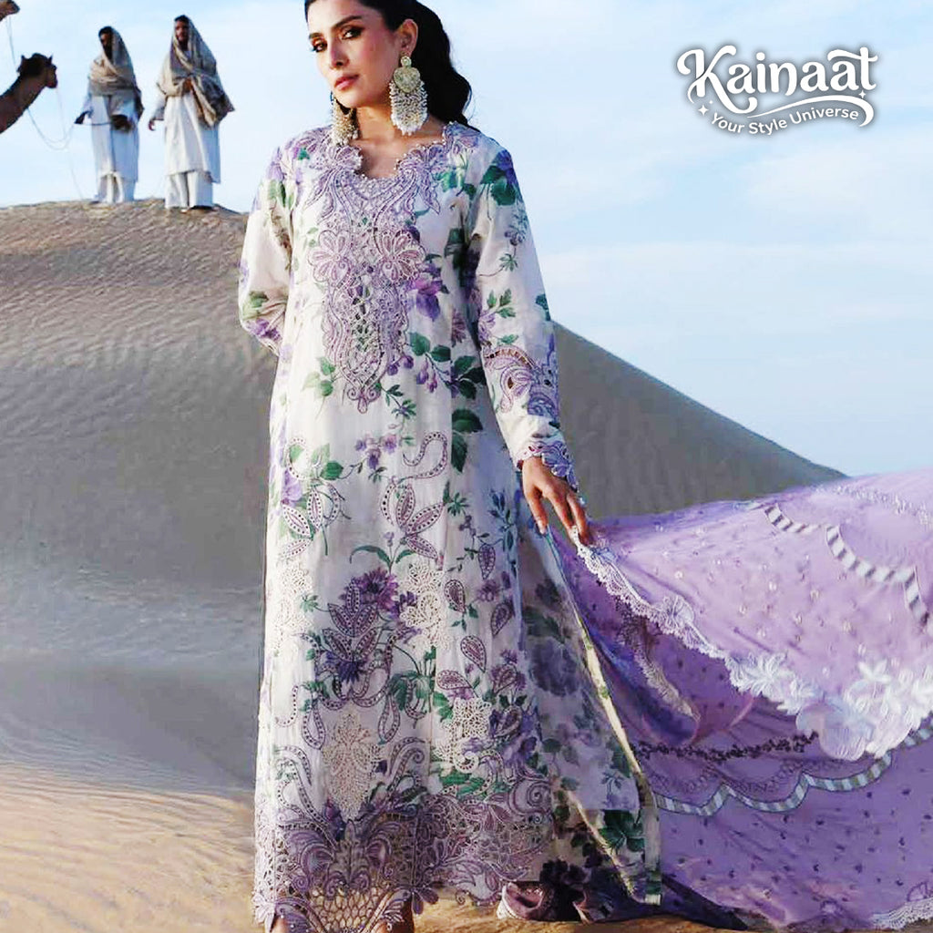Kainaat Luxury Embroidered Lawn Suit with Printed Chiffon Dupatta – 3 Piece