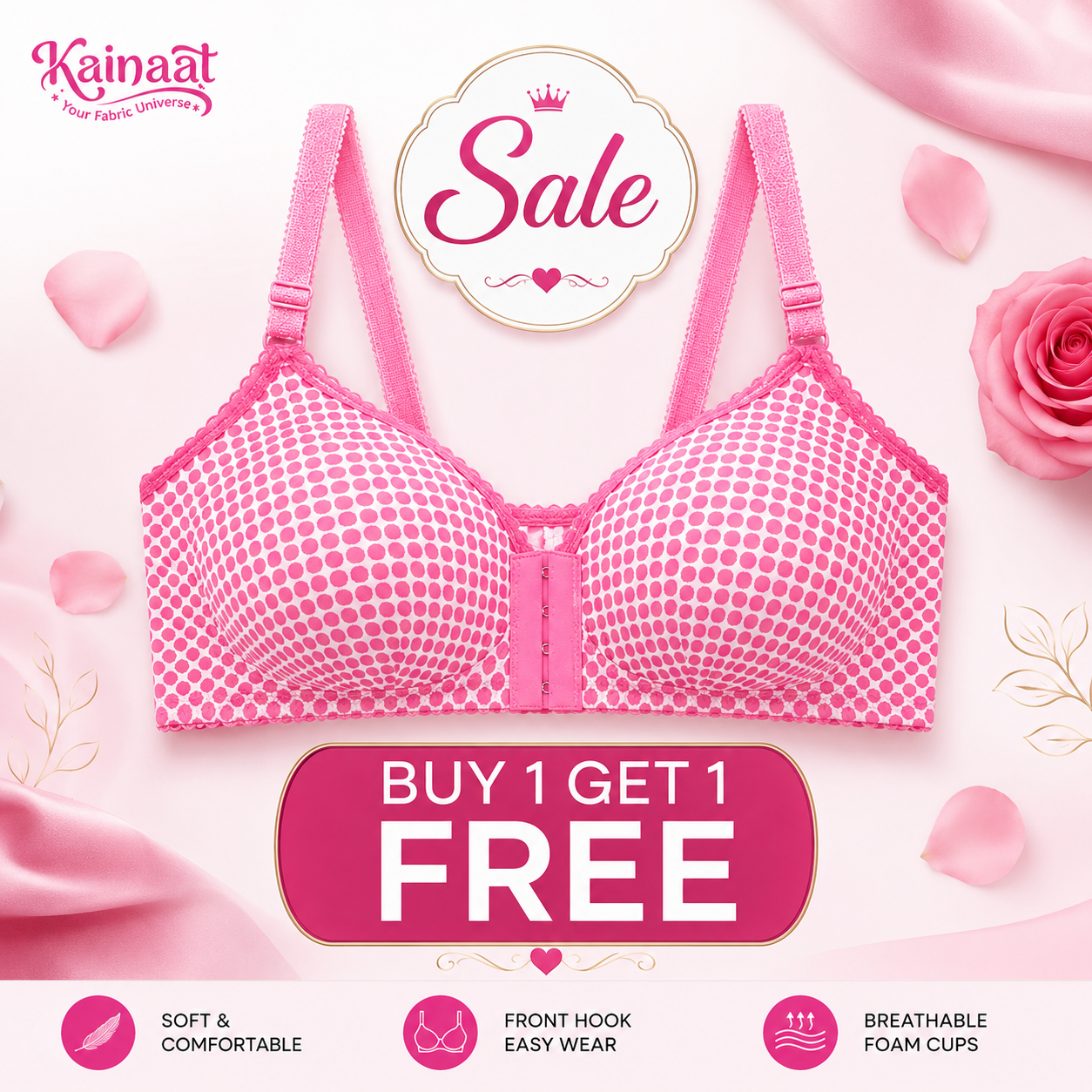 Kainaat Front Hook Foam Bra – Buy 1 Get 1 Free