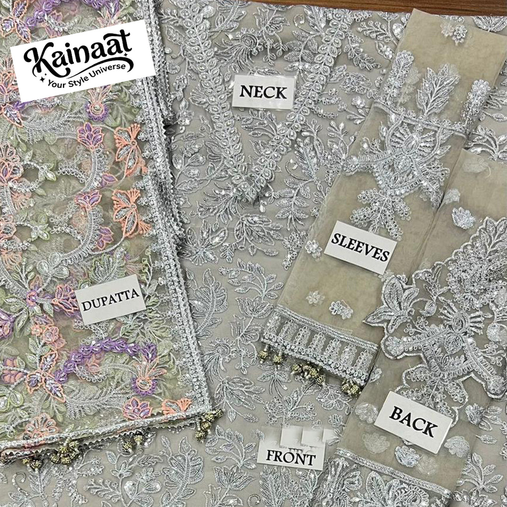 Kainaat Luxury Net Collection  Heavy Embroidered Spengle Work 3PC Suit