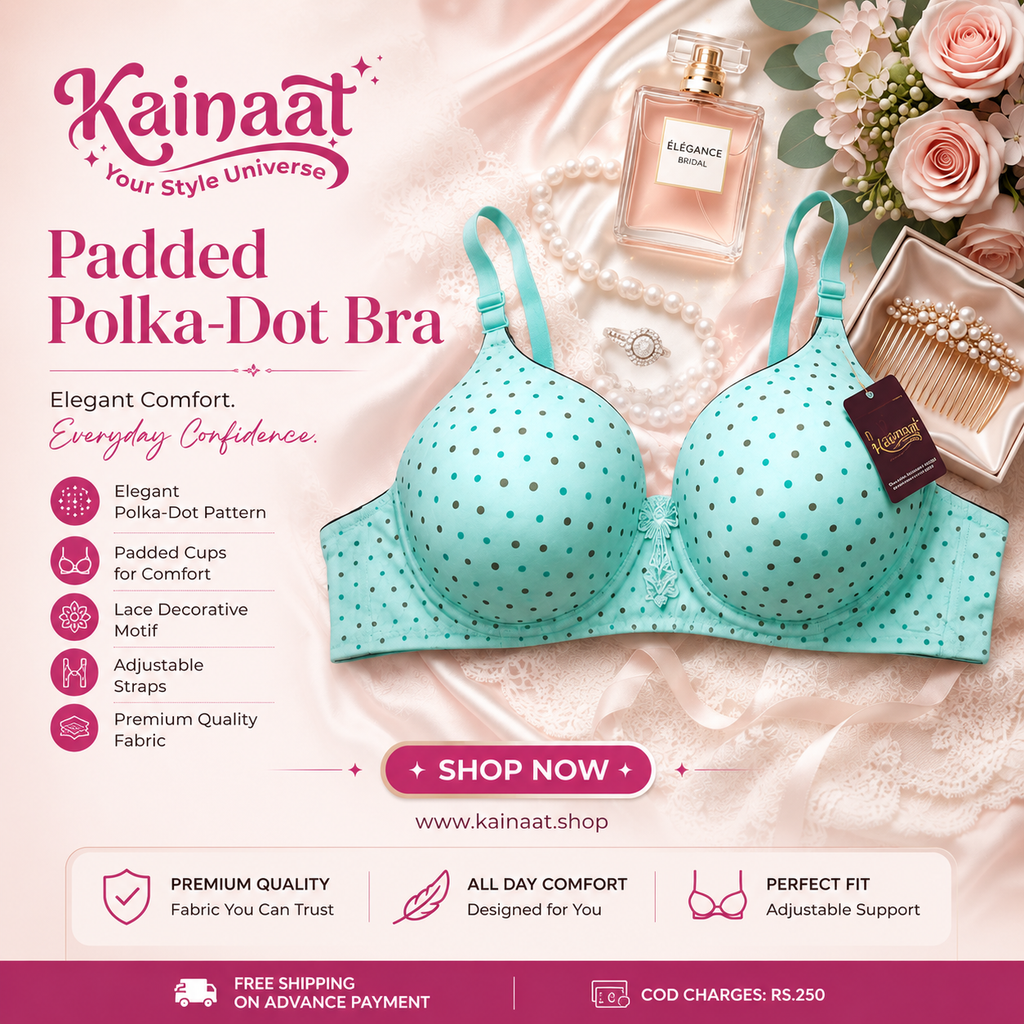 Kainaat Luxury Padded Polka Dot Bra Elegant Comfort • Perfect Shape • Everyday Confidence