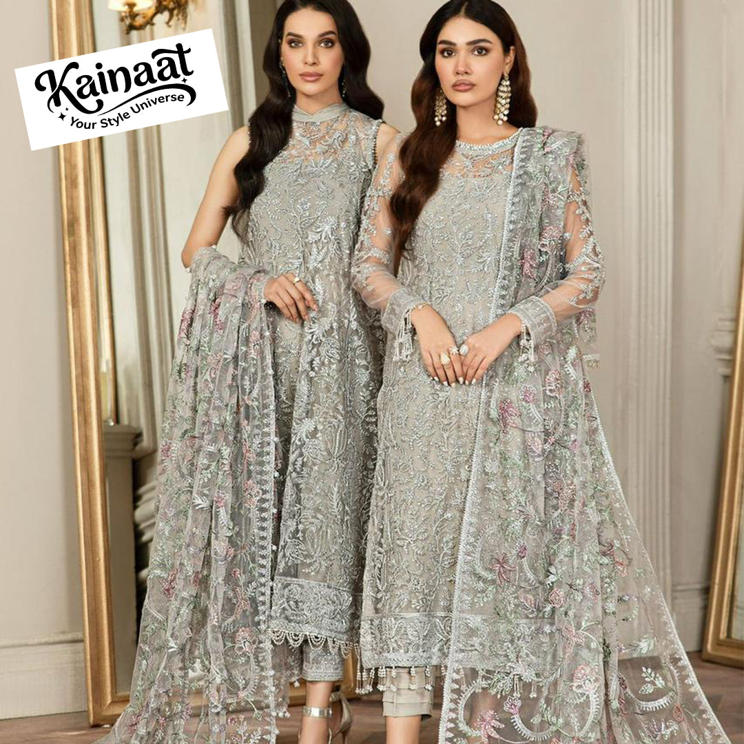 Kainaat Luxury Net Collection  Heavy Embroidered Spengle Work 3PC Suit