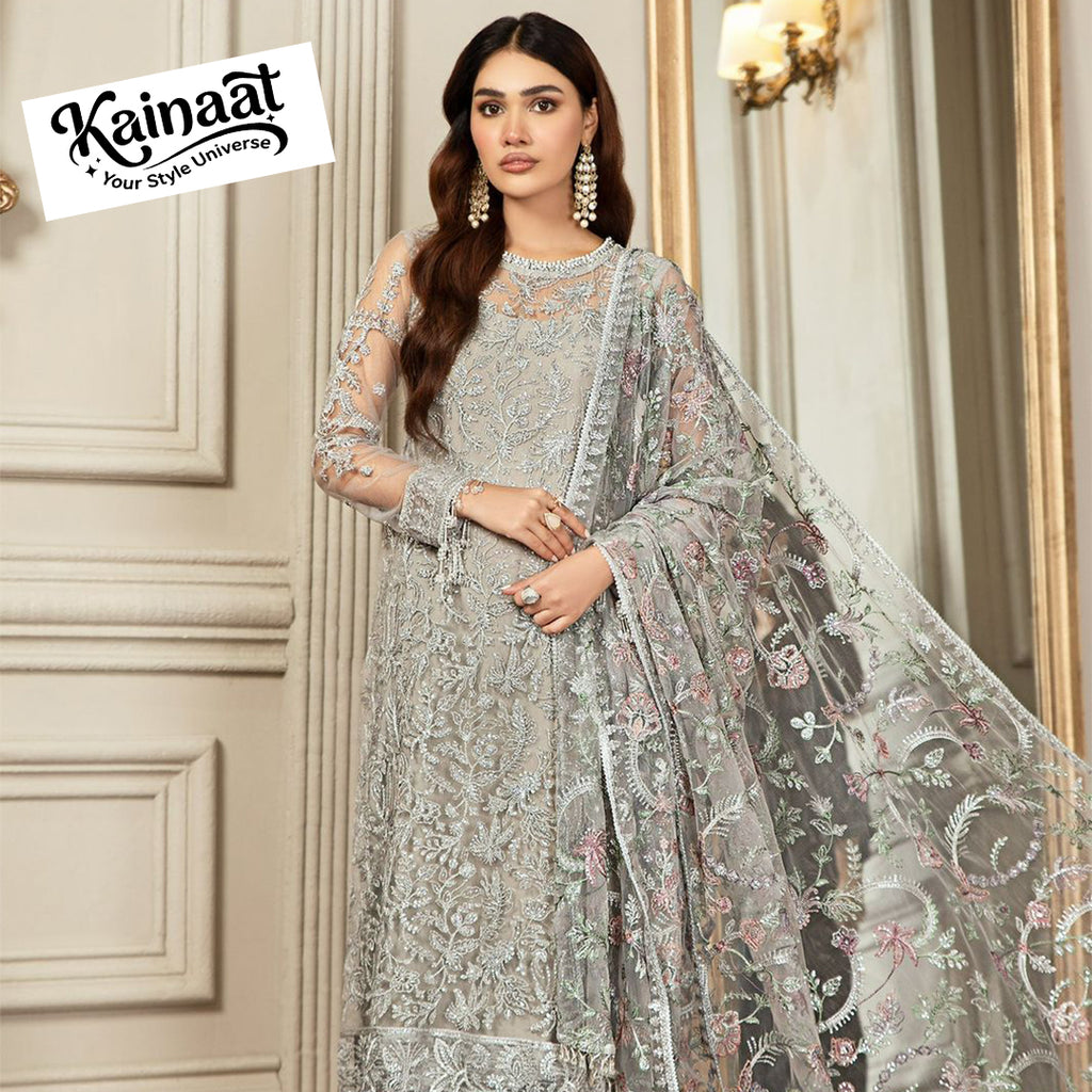 Kainaat Luxury Net Collection  Heavy Embroidered Spengle Work 3PC Suit
