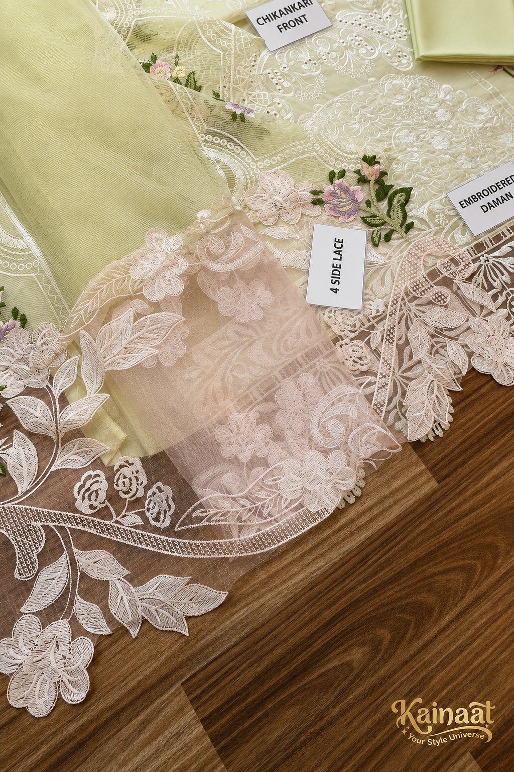 Kainaat Chikankari Collection – Heavy Embroidered Lawn 3 Piece Suit with Khaddi Net Dupatta