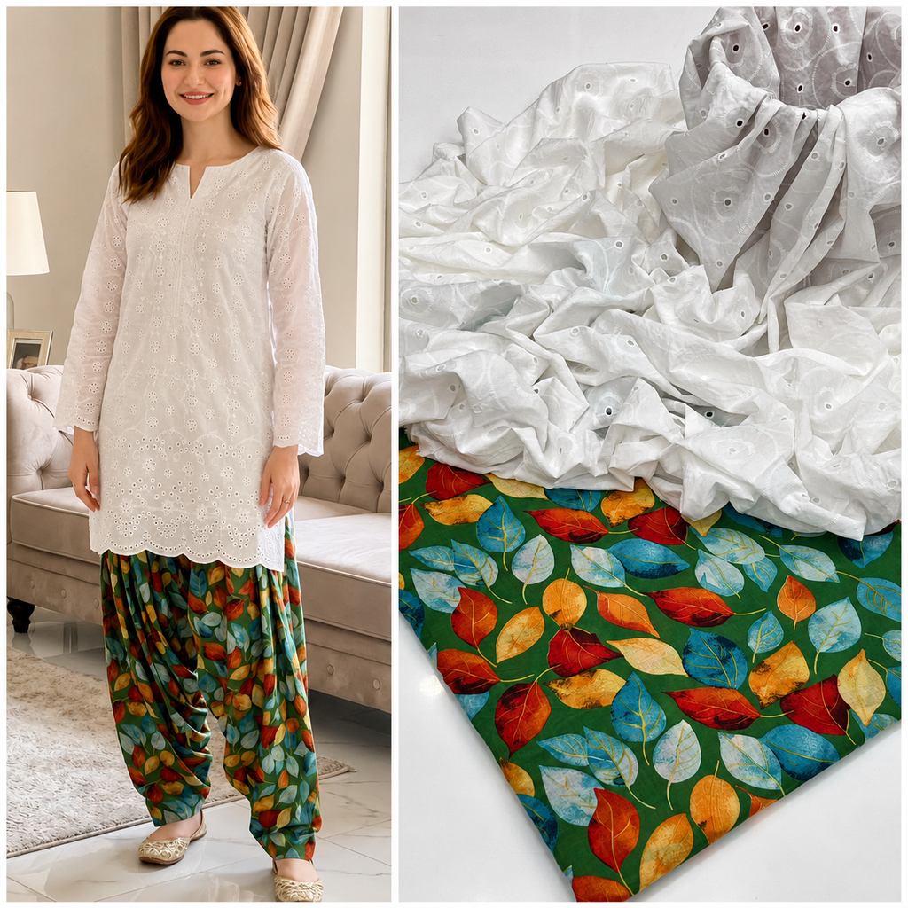 Kainaat Chikankari Boring Lawn Suit with Printed Trouser – 2 Piece Unstitched