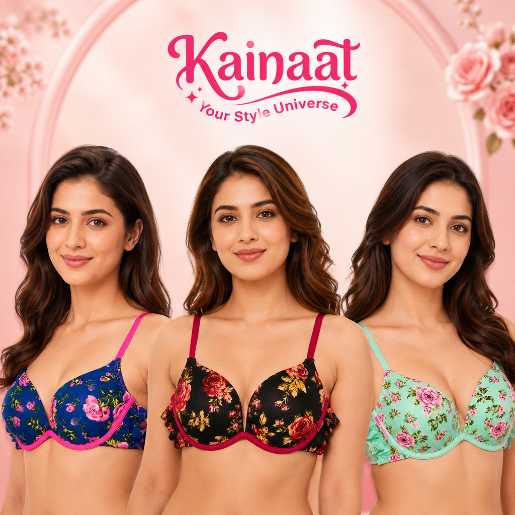 Kainaat Soft Padded Double Foam Floral Bra – Women’s Comfortable Everyday Wear