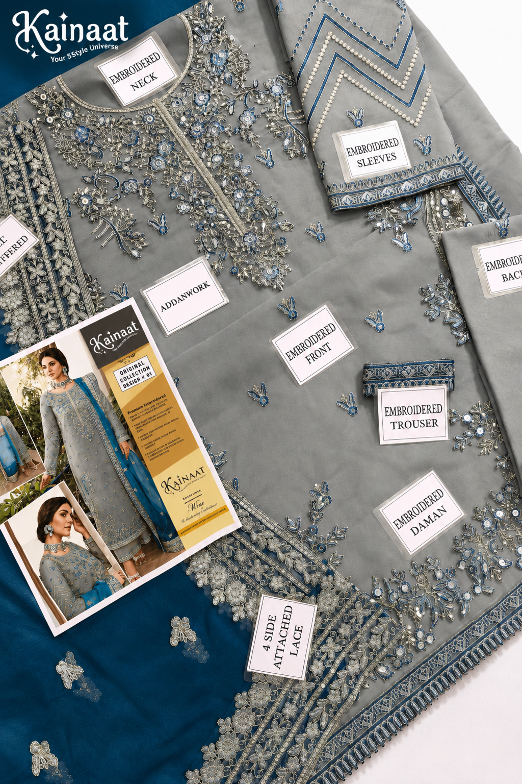 Kainaat festive wear embroidered dupatta with kiran lace