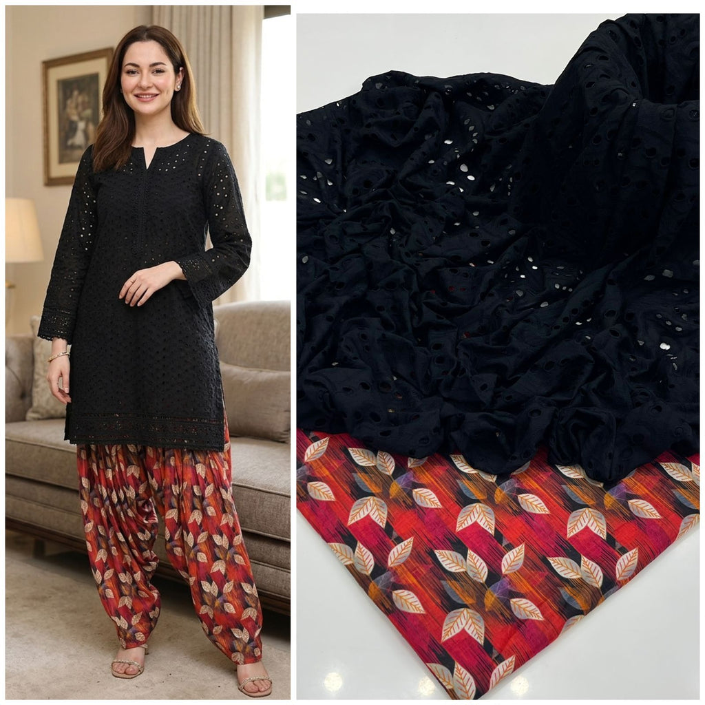 Kainaat Chikankari Boring Lawn Suit with Printed Trouser – 2 Piece Unstitched