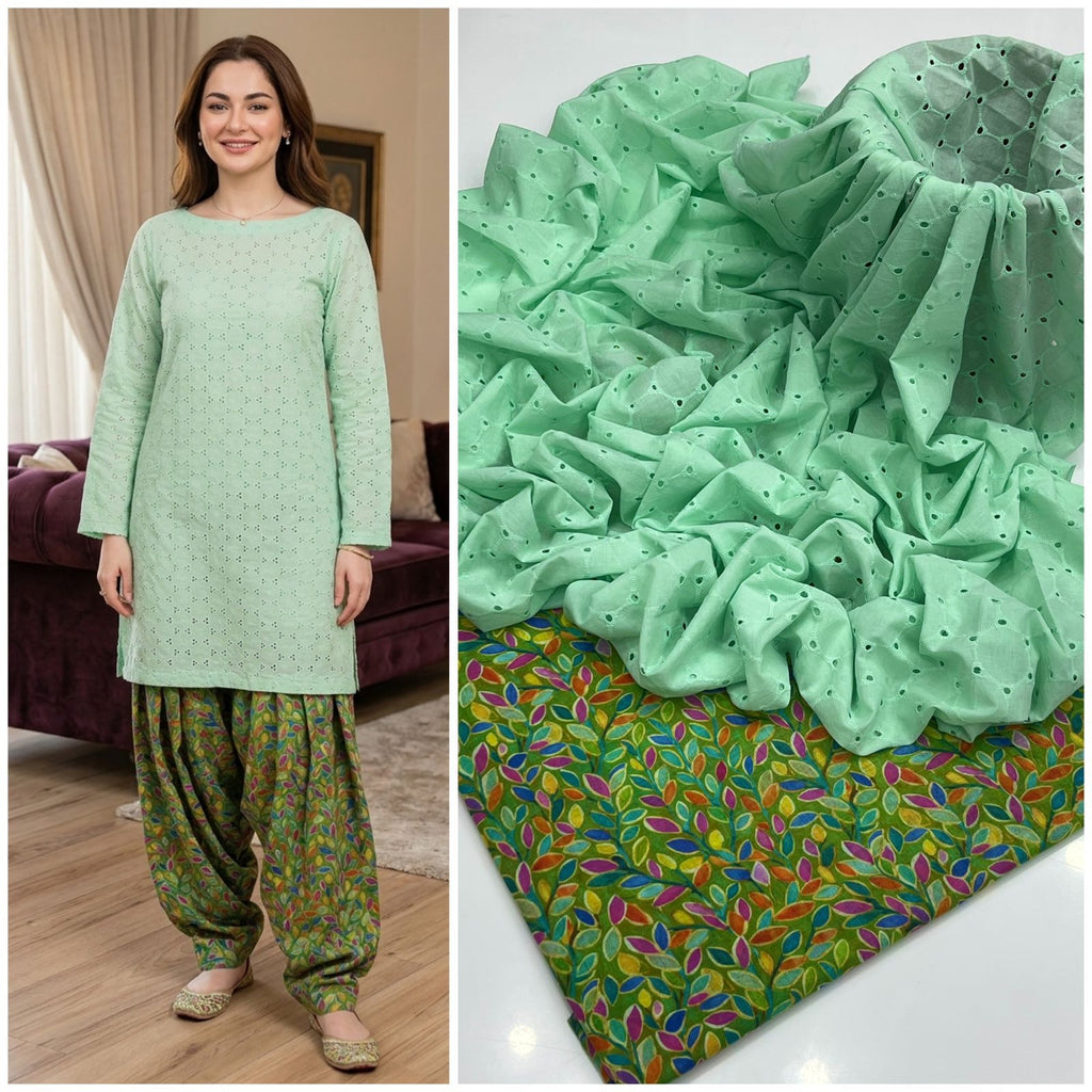 Kainaat Chikankari Boring Lawn Suit with Printed Trouser – 2 Piece Unstitched