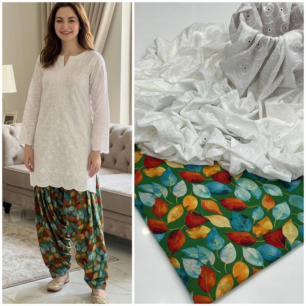 Kainaat Chikankari Boring Lawn Suit with Printed Trouser – 2 Piece Unstitched