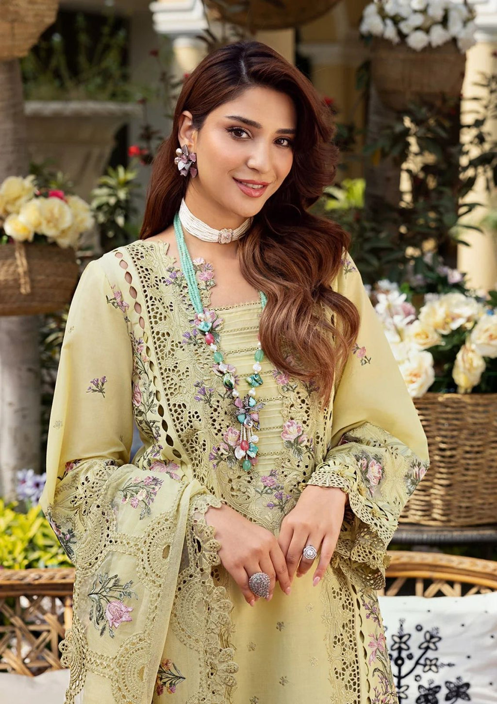 Kainaat Chikankari Collection – Heavy Embroidered Lawn 3 Piece Suit with Khaddi Net Dupatta