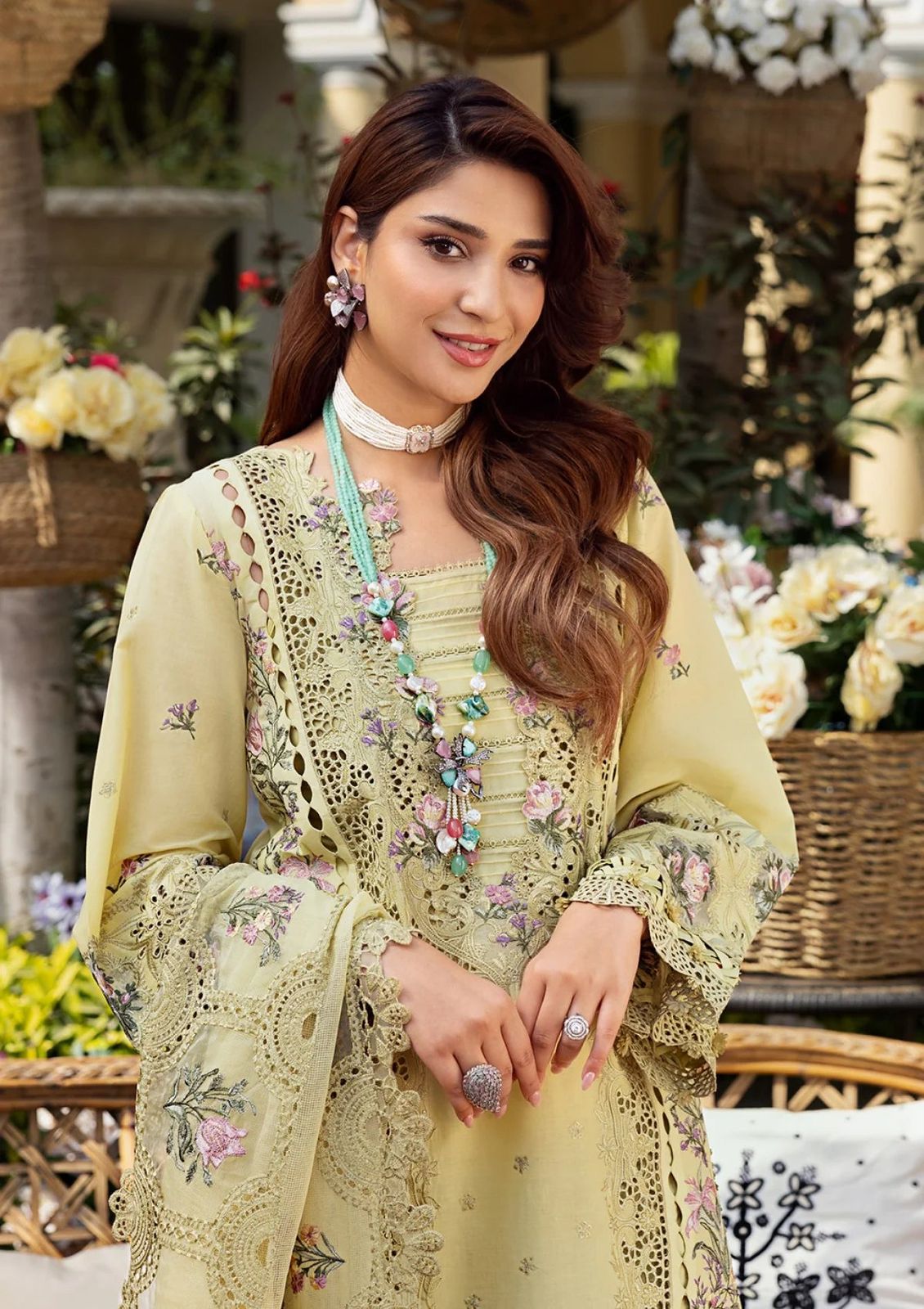 Kainaat Chikankari Collection – Heavy Embroidered Lawn 3 Piece Suit with Khaddi Net Dupatta