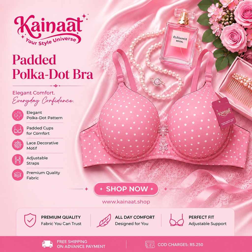 Kainaat Luxury Padded Polka Dot Bra Elegant Comfort • Perfect Shape • Everyday Confidence