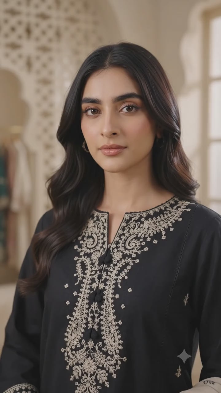 Kainaat Monochrome Black Embroidered Lawn Suit