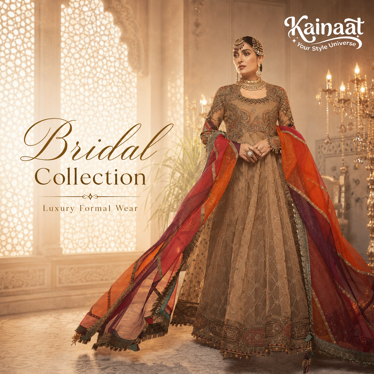 Kainaat Designer Inspired Organza Embroidered Frock Suit  3 Piece Unstitched Wedding Wear